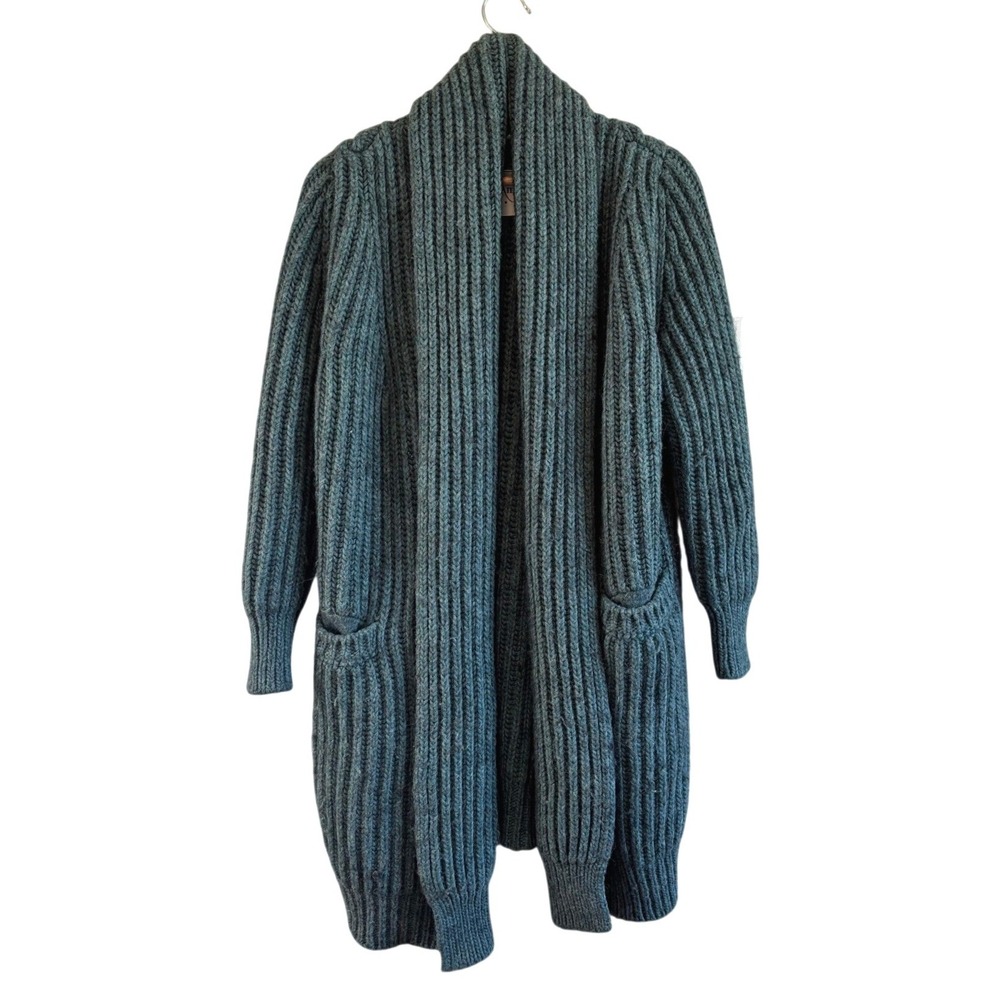 Ottod'Ame‎ Teal Alpaca Wool Blend Ribbed Open Cardigan Duster Sweater US 8
